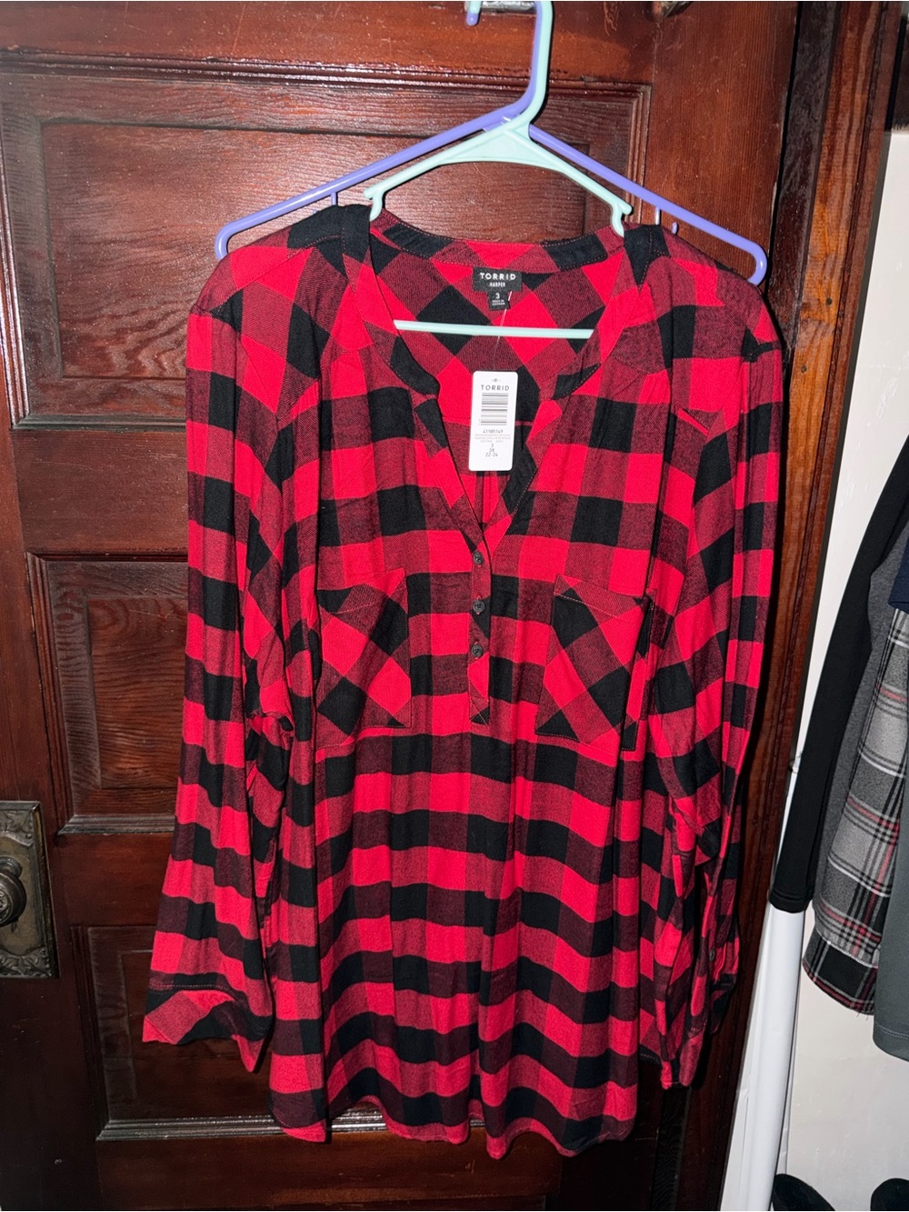 torrid Red and Black Buffalo Plaid Button-Front Tunic